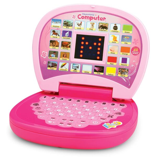 Battery Operated Educational Learning Laptop Toy with LED Display and Music Effect | Babies/Girls/Boys/Toddlers | Pink Color, Power Source: 3xAA Battery (Not Included)