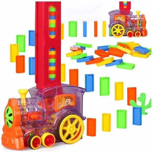 60 pcs Dominos Train Blocks Set, Domino Train Toy with Lights & Sounds, Blocks Domino Set Building and Stacking Toy for Boys and Girls, Automatic Blocks Laying Toy Train Set Gift for Kids